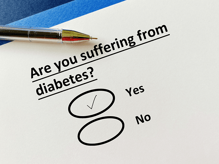 A pen on a form asks "Are you suffering from diabetes?" with "Yes" checked, hinting at natural supplement help.