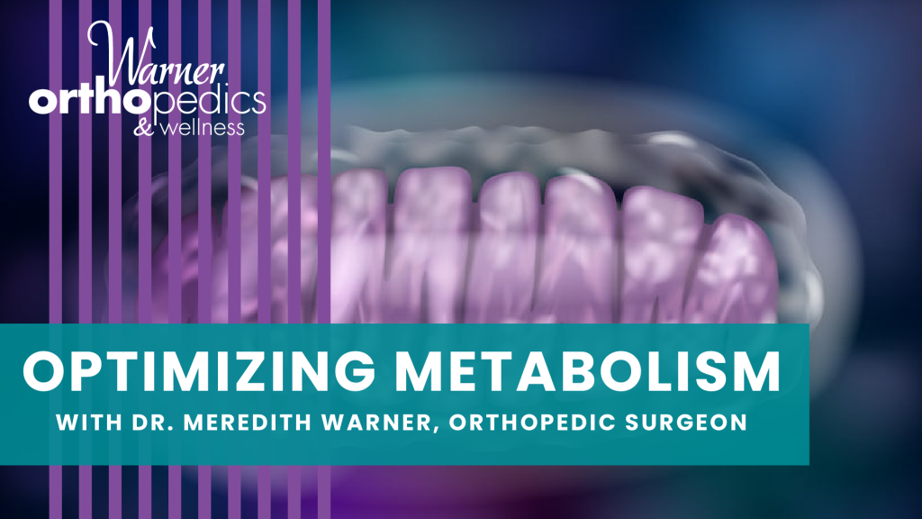 Stylized mitochondrion image with text: "Optimizing Metabolism & Natural Supplements with Dr. Meredith Warner.