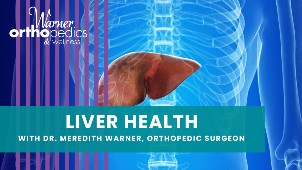 An anatomical torso shows the liver, with tips for liver health and info on surgeon-formulated supplements.