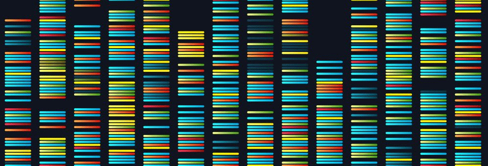 Colorful horizontal bars mimic a DNA gel, suggesting precision in natural supplements and holistic wellness.