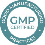 Circular badge reads "Good Manufacturing Practices GMP Certified" for surgeon-formulated, natural supplements.