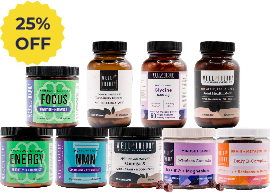 Nine pain relief supplements in rows with a yellow "25% OFF" badge in the top left. Labels and colors vary.
