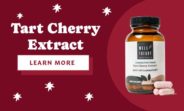 Well Theory Tart Cherry Extract bottle with capsules, emphasizing natural, surgeon-formulated supplements.