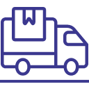 Blue outline of a delivery truck with a box, symbolizing speedy delivery of surgeon-formulated supplements.