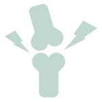 Graphic of two bone segments separated by a gap with lightning bolts, symbolizing injury and pain relief solutions.