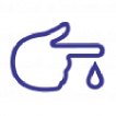 Blue outline of a hand with one finger extended and a drop, symbolizing natural supplements on white background.