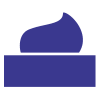 Simple blue icon of a rectangle with a curved, flame-like shape on a gray background.