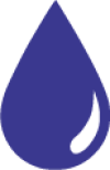 A solid blue water droplet icon with a white highlight on a light gray background, symbolizing natural supplements.