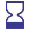 A simple blue hourglass icon with sand at the bottom, symbolizing natural pain relief on a light gray background.